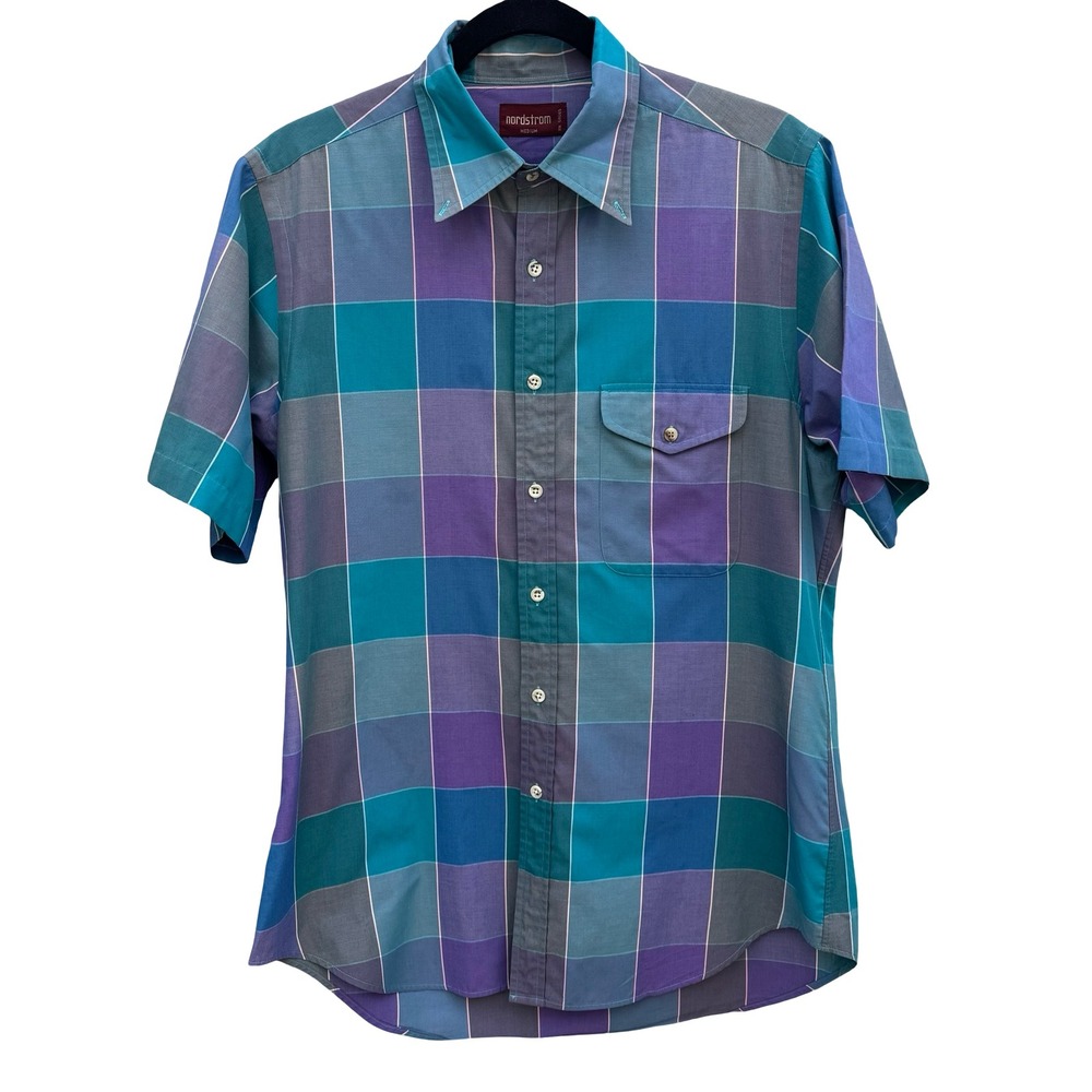 Nordstrom Vintage 90s Retro Madras Plaid Preppy Summer Shirt Dadcore Mens M
